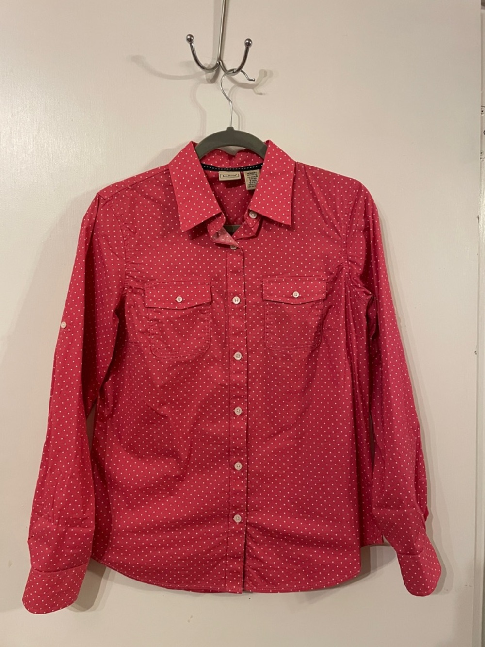 L.L. Bean Polka Dot Button-Up Shirt - Pink